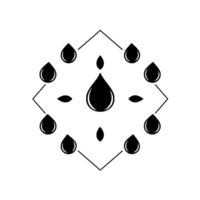 A symmetrical black and white minimalist featuring droplet shapes arranged within a diamond outline, evoking fluidity and interconnectedness. vector