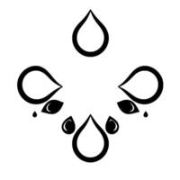 Symmetrical Illustration of Stylized Raindrops, Leaves and teardrops arranged in a decorative circular pattern, set on a white background. vector