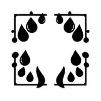 Abstract Black and White Composition Corner Frames with Water Droplets and Decorative Elements, Geometric and Minimalist . vector