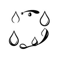 Stylized black ink droplets and evolving shapes create a teardropinspired on a white background, emphasizing fluidity. vector