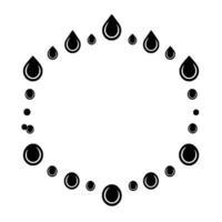 Circular arrangement of water drops and circles, in a minimalist black and white , isolated on white. vector