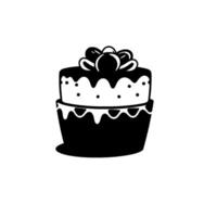 Elegant TwoTiered Black and White Cake with Floral Topping on a Bright White Background, Minimalist vector