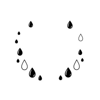 A minimalist illustration of stylized water droplets, some filled, some outlined, arranged in a circular formation on a white background. vector