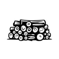 Bold Black and White Illustration of a Stacked Firewood Pile, Showcasing Log Ends and the Sideview of Several Logs. vector