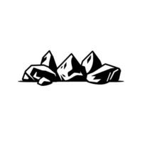 A stylized black and white illustration of a cluster of sharpangled, geometric rocks set against a clean white backdrop. vector