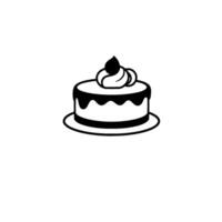 Minimalist Black and White Cake Illustration with Whipped Cream Topping and Drizzled Glaze on a Plate vector