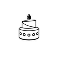 Twotiered minimalist cake with a single candleshaped droplet, featuring a simple blackandwhite illustration on a white background. vector