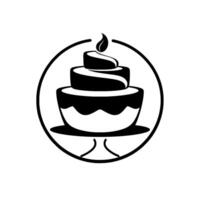 Elegant Black and White Cake Tiered with Candle, Enclosed in a Circular Frame, For Bakery Branding vector