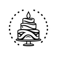 Elegant black and white tiered cake with a candle flame at the top, inside dotted semi circle. vector
