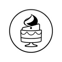 Black and white minimalist depicting a layered cake with stylized frosting and a single dot, framed within a black circle, conveying a sense of simple elegance. vector