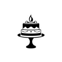 Minimalist Black and White Illustration of a TwoTiered Cake with a Decorative Flame and Pearl Details on a Cake Stand. vector