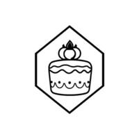 Elegant Monochrome Cake A Decorated Dessert within a Geometric Hexagonal Frame vector