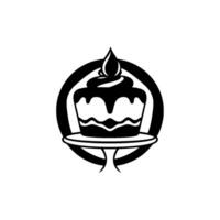 Elegant Black and White Illustration of a Cupcake with Icing and Flame Inside a Circular Frame, Set on a Decorative Cake Stand. vector