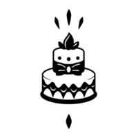 Whimsical Black and White TwoTiered Cake with Decorative Bow and Sparkle Elements, Flat Aesthetic. vector