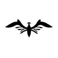 Minimalist Black Silhouette of a Bird with Extended Wings Against a White Background, Abstract . vector