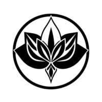 Bold Black and White of a Stylized Lotus Flower Within a Circular Frame, Modern , Decorative vector