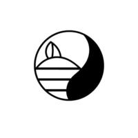 Circular element a stylized minimalist teapot with leaf and YinYang contrast. vector
