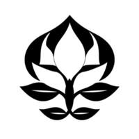 Bold, Symmetrical Floral in Black and White, Featuring a Central Bloom with Stylized Leaves, Creating a Modern, Aesthetic. vector