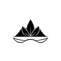 Stylized Black and White Lotus Bloom with Mountainous Base and Wavy Line, Clean Minimalist on White vector