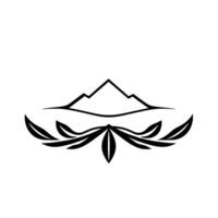 Monochromatic minimalistic illustration featuring a mountain peak with symmetrical floral elements, creating balance and natural harmony. vector