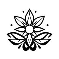 Symmetric Black and White Floral Mandala with Circular Center and Leafy Elements, Embellished with Dots. vector