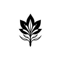 Elegant Black and White Botanical Illustration of a symmetrical leaf cluster, centered against a stark, minimalist white background. vector