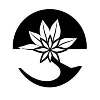 A symmetrical black and white lotus flower illustration, nestled within a circular frame, symbolizing balance. vector