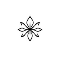 Symmetrical Black Floral on White Background, Minimalist, Geometric Shape, Line Art, Decorative Element. vector