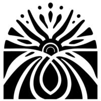Art Nouveauinspired symmetrical floral , featuring stylized sunburst radiating from a central crescent, encompassed within a rectangular composition. vector