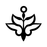 Symmetrical Black and White Floral Ornament on White Background, Resembling a stylized Flower or Decorative Emblem. vector