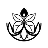 Symmetrical Black and White Floral Motif with Flamelike Center and Leafy Symmetry, Perfect for vector