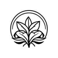 Stylized Black and White Plant Illustration Within a Circular Frame Decorative Foliage, Natural Elegance, Simple Lines. vector