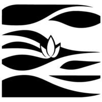 Abstract black and white featuring a lotus flower amidst flowing, wavelike shapes, evoking a sense of tranquility and elegance. vector
