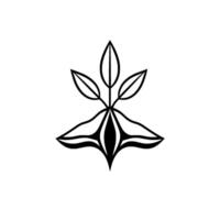 Stylized Monochrome Floral Emblem with Three Leaves, Geometric Shapes, and Minimalist on White vector