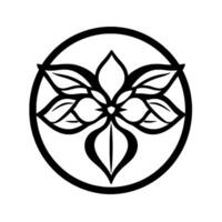 Stylized Floral Emblem in a Circle Elegant Black and White Symmetry, Decorative Plant . vector