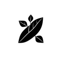 A minimalist black and white leaf featuring a large central leaf with smaller leaves, set against a stark white background. vector