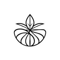 illustration of a stylized plant emblem, featuring a symmetrical of leaves and a rounded base in contrasting black and white. vector