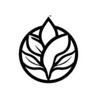 Elegant black and white featuring a stylized plant and leaves inside a circular outline, embodying natures essence. vector