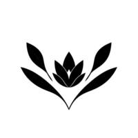Minimalist Botanical Illustration Black LotusLike Flower with Elongated Leaves, Set Against a Pristine White Backdrop vector
