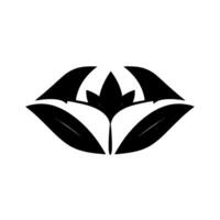 Geometric Black and White Lotus Flower Minimalist Floral Symbol with Symmetrical Leaf Arrangement. vector