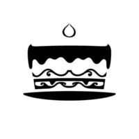 Minimalist blackandwhite of a tiered cake with a single candle flame, isolated on a white background. vector