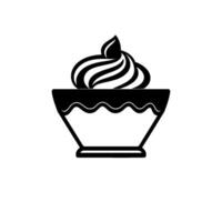 Black and White Illustration of a Dessert Cup Swirled Cream Topping in a Decorative Bowl vector