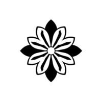 Symmetrical Black and White Floral , Featuring Interlocking Petals and Central Circular Disc on a Blank White Background. vector