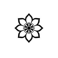 Black and White Floral Geometric, Stylized Flower with Bold Outlines and Central Circle on a Clean White Background, Symbolic. vector