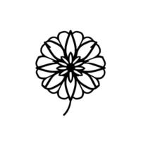 A bold, minimalist black and white line art depiction of a symmetrical daisylike flower with delicate petals and a simple stem. vector