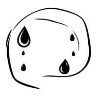 A stark, minimalist illustration of a teardropshaped object with multiple stylized tears falling around its edges, conveying sadness. vector