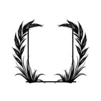Stylized Black White Rectangular Frame with Ornamental FeatherLike Floral Elements, Perfect for Elegant Text Placement and Invitations vector