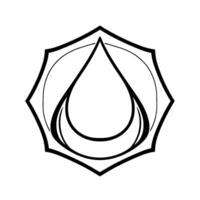 Geometric abstract emblem featuring a teardrop motif and curved elements, within a stylized starshaped frame, monochrome palette. vector