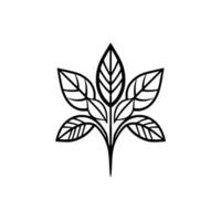 Stylized Black and White Illustration of FiveLeaf Botanical Element with Detailed Vein Structure and Minimalist . vector