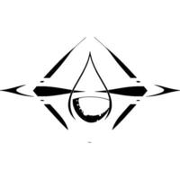 Black and White Abstract Eyelike , a Tearshaped Lens with Illuminated Specks, Set Against a Plain White Background, Geometric. vector
